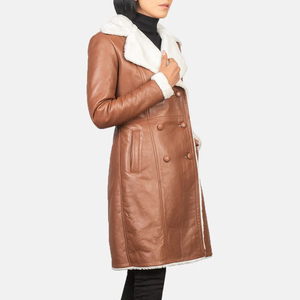 Abrigo de Cuero Genuino para Mujer, Estilo Gabardina, Doble Botonadura, Largo, Transpirable, Resistente al Viento, Cuello Alto, Forro de Poliéster, Cálido para Invierno, Casual - Product Image 2