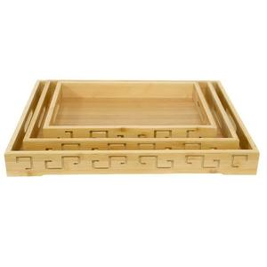 Plateau de service en bois massif robuste, grand plateau de présentation pour buffet, disponible en lot de 3 - Product Image 1
