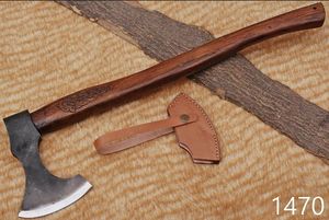 Handmade <b>Axe</b> Carbon Steel Blade Wood <b>Handle</b> With Leather Sheath Outdoor Knife - Product Image 3