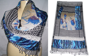 Écharpe longue pour femme à imprimé ethnique avec motif à carreaux, en polyester et coton léger, pour un usage quotidien en toutes saisons - Product Image 1