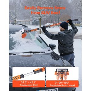 Removedor de Nieve para Auto 3 en 1, Cepillo Giratorio de 180 Grados, Raspador de Hielo, Cepillo para Parabrisas de 34.3 y 42 Pulgadas, Eficaz para el Hielo - Product Image 3