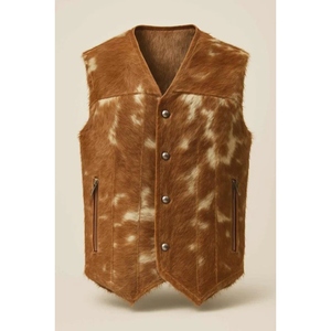 Custom Cowhide Hair On Leather <b>Vest</b> Mens Western <b>Cowboy</b> Leather <b>Vest</b> Genuine Leather Waistcoat OEM ODM - Product Image 1