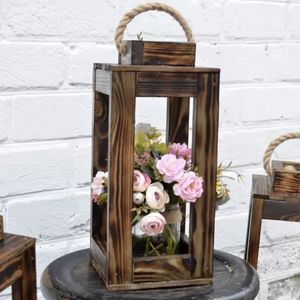 Natural Customized Handmade Wooden Candle <b>Lantern</b> with <b>Black</b> Top Empty Candle Holder For Event & Home Decor - Product Image 2