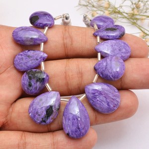 Perles Charoite AAA+ 11x15mm-15x22mm, forme poire lisse, couleur violet russe, pierres semi-précieuses, perles en vrac pour bijoux - Product Image 3