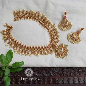 Guttapusalu Long Haram Traditional Wedding <b>Gold</b> Plated Brass <b>Jewelry</b> <b>Set</b> - Product Image 2