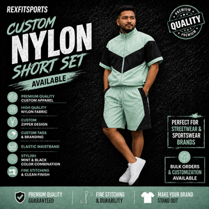 REXFIT SPORTS 2026 Ensemble de survêtement personnalisé pour homme en nylon vert menthe, veste zippée à manches courtes et short, léger, deux pièces, vêtements de sport - Product Image 1