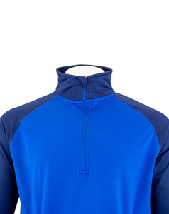 Sweat-shirt de sport pour homme bleu à manches raglan et col montant, en polyester uni, coupe droite, séchage rapide, tricoté - Product Image 1