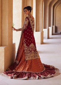 Ensemble de lehenga de mariée à broderies lourdes, robe de mariée en soie, dupatta en filet rouge et or, tenue de mariage pakistanaise et indienne - Product Image 4