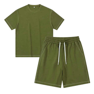 Conjunto de Camiseta y Pantalones Cortos de Algodón de Color Sólido para Hombre, Venta al Por Mayor de Alta Calidad, Ropa Casual Transpirable para Verano 2026 - Product Image 2