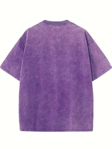 Camisetas Extra Grandes para Hombre, Estilo Vintage, Lavado Desgastado, Primavera-Verano 2026, Personaliza con Tu Propio Logotipo, Manga Corta, Estilo Casual, Gris Morado - Product Image 2