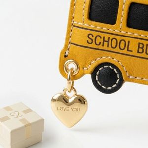 <b>Personalized</b> School Bus Bag Charm Pendant with Gold Heart Metal Accessory for Gift Promotion PU Leather <b>Keychain</b> - Product Image 4