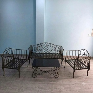 Juego de Sofás de Exterior de Hierro Forjado de Lujo, Estilo Mediterráneo, Resistente, Impermeable, Muebles de Jardín para 4 Personas - Product Image 2