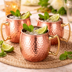 Ensemble de tasses martelées en cuivre pur à 100 % avec poignée |   Tasses à boire en métal de qualité supérieure, ensemble cadeau de mugs pour boissons de haute qualité - Product Image 5