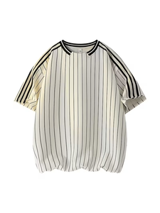 Latest Cheap Price Fashionable <b>Plus</b> <b>Size</b> Men's O-Neck Short Sleeve Striped Casual Printed Breathable 100% Cotton Jersey Custom - Product Image 4