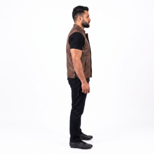 Gilet de moto en cuir de vachette vieilli personnalisé OEM, tactique CCW avec lacets latéraux, pour homme - Product Image 3