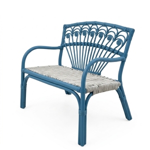 Sofá Infantil de Ratán Azul y Blanco de 2 Plazas al por Mayor, Muebles Minimalistas Elegantes, Banco para Sala de Juegos, Asientos Lindos para Guardería - Product Image 1