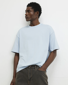 Men's Oversized Cotton T Shirt Drop Shoulder Short Sleeve Crew <b>Neck</b> <b>Light</b> Blue Solid Front Casual Custom Streetwear - Product Image 1
