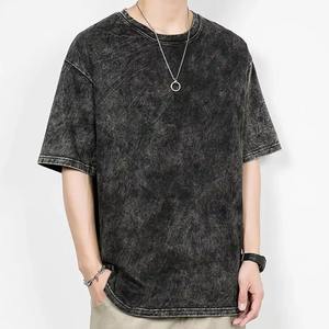 T-shirt homme vintage coupe slim 100% coton délavé à l'acide 230G 250G avec impression sérigraphique style streetwear - Product Image 1