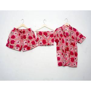 Conjunto de Pijama de Algodón para Mujer, Transpirable, de Secado Rápido, con Estampado Floral, Manga Corta, Ropa de Dormir, Especial para Uso en el Hogar, Verano - Product Image 1