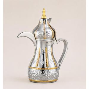 Elegante cafetera árabe Dallah con relieve dorado, tetera árabe plateada para regalos de Ramadán, bodas y artículos de bebida para hoteles. - Product Image 1