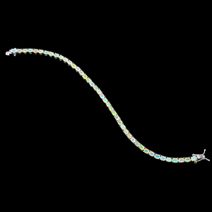 Bracelet tennis unisexe en argent sterling 925 avec opale naturelle ovale taillée, bijoux hip-hop raffinés en argent. - Product Image 4