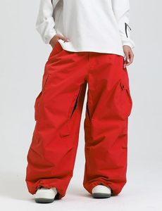 Pantalon de ski cargo rouge unisexe avec isolation synthétique imperméable et fermeture à boutons pour adultes - Product Image 5