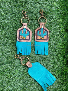 Porte-clés en cuir taillé sculpté à la main Porte-clés en cuir de forme exotique mignon Accessoires en cuir taillé Porte-clés à franges pour unisexe - Product Image 4