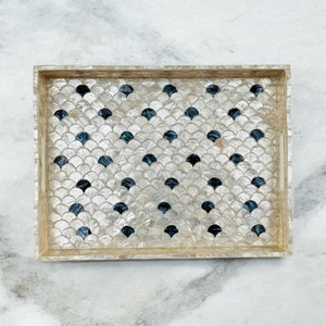Mother of Pearl Inlay Serving Tray with Fish Scale Pattern, Rectangular MultipurposeTray with <b>Handle</b>, Ideal Gifts - Product Image 4