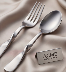 Juego de cubiertos de acero inoxidable plateado satinado con diseño esculpido de lujo, elegante y pulido, cubiertos premium para hoteles y resorts. - Product Image 2