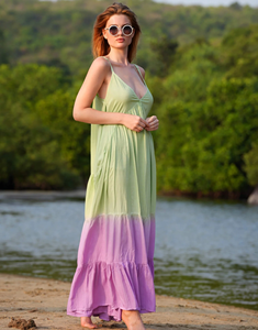 Women <b>Boho</b> Pastel Green Purple Cotton Maxi <b>Dress</b> Sleeveless <b>Summer</b> Beach Vacation Long <b>Dress</b> - Product Image 4