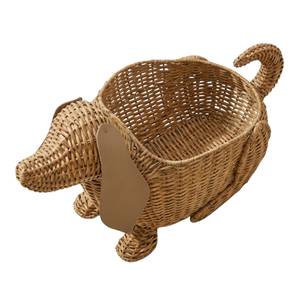 Friendly Puppy Rattan Children <b>Wicker</b> <b>Basket</b> Bedroom Furniture Cute Animal Design Storage Solution Sturdy Home Decor Bin - Product Image 2