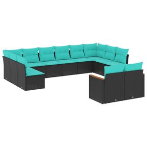 Juego de Sofás de Patio de 12 Piezas en Poliratán Negro con Cojines, Elegante Colección de Muebles para Exteriores - Product Image 2