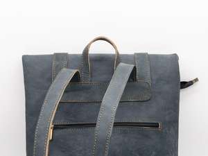 Genuine Leather Roll Top <b>Backpack</b> Mens <b>Work</b> <b>Laptop</b> Bag Cowhide Travel Rucksack Professional Utility Gear LTBP-0124 - Product Image 5