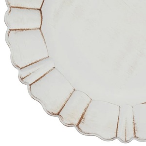 Elegant Distressed White Charger Plate With Designer Edge Perfect For <b>Dining</b> <b>Table</b> And <b>Rustic</b> <b>Farmhouse</b> <b>Table</b> Decor From India - Product Image 3
