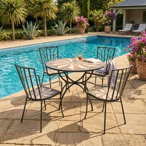 Modern Heavy Duty Wrought Iron 6-Piece Patio Dining Set Weather Resistant Outdoor <b>Garden</b> Furniture <b>Table</b> and Chairs - Product Image 3