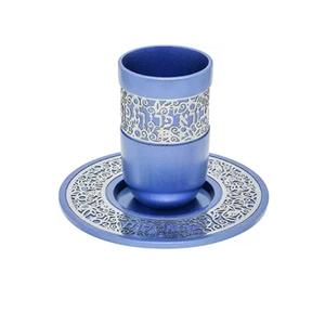 Copa Kiddush de níquel martillado de alta calidad y bajo precio para niño - Azul con anillo plateado, copa Kiddush para beber vino - Product Image 4