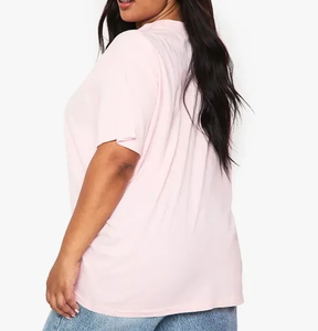 Oversized Plain Pink Short Sleeve T-Shirt Women's Casual O-Neck Jersey Tee Solid Color Cotton Top - Product Image 6