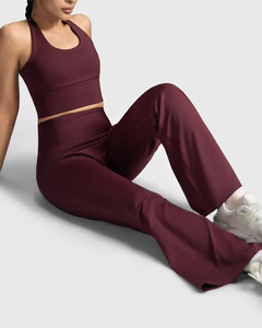 Women Burgundy Yoga Set High Waist Leggings And Halter Sports <b>Bra</b> Women Seamless Fitness Leggings And Crop Sports <b>Bra</b> Set Wome - Product Image 2