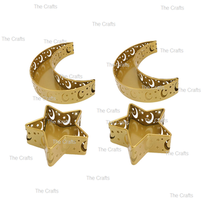Metal <b>Gold</b> Color Ramadan Dessert <b>Tray</b> Set Of Four Moon And Star Shape Chocolates Dates <b>Tray</b> For Best Selling - Product Image 1