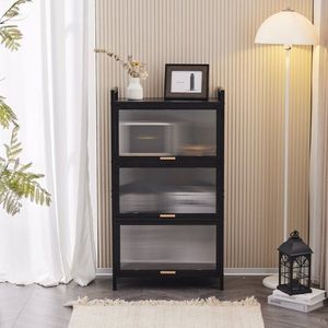 Mobiletto Multifunzionale a 4 Ripiani per Soggiorno con Porta, Porta Pane, Dispensa e Supporto per Microonde - Product Image 1