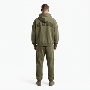 Custom <b>Oversized</b> Olive Green Hoodie and Cargo <b>Jogger</b> Sweatpants Set Heavyweight Cotton Streetwear OEM Wholesale - Product Image 2