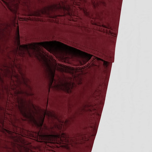 Shorts cargo rouges pour hommes, taille mi-haute, avec cordon de serrage, style décontracté, en coton tissé, avec poches - Product Image 3
