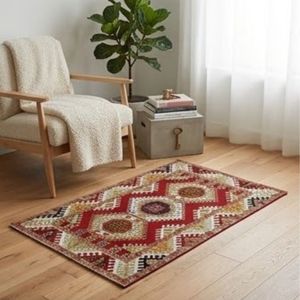 Geometric Kilim Area <b>Rug</b> Rectangle Red Multicolor Handcrafted Wool Acrylic Low Pile Non Slip Rubber Backing Living Room Use - Product Image 4