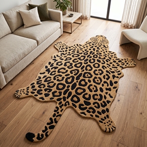 Alfombra de Lana con Diseño de Leopardo, Hecha a Mano, con Estampado Animal, para Sala de Estar, Venta al Por Mayor - Product Image 1
