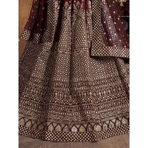 Encantadoras lentejuelas granate seda cruda ropa de recepción Lehenga Choli - Product Image 2