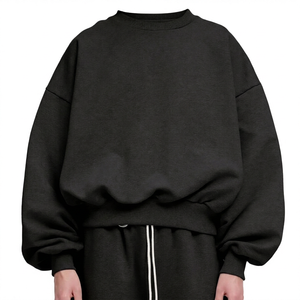 Sweat-shirt à col rond surdimensionné, manches chauve-souris, couleur unie, pull unisexe, tricot en coton, vêtements d'automne - Product Image 5