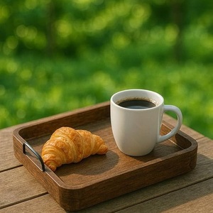 Acacia Wood Serving Tray with Metal Handles, Large Square Wooden Tray for <b>Coffee</b> <b>Table</b>, <b>Rustic</b> Wood Food Platter for Breakfast - Product Image 4