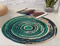 Tapis en jute tressé tie-dye au design élégant, de forme ronde, de couleur verte, en corde de jute naturelle tressée, pour napperons de table ronds et tapis de bain.