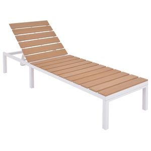 Chaise longue en aluminium blanc et marron avec structure WPC, élégante chaise longue d'extérieur pour la relaxation - Product Image 1