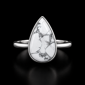 Natural White Buffalo Turquoise <b>Ring</b> 925 Sterling Silver Rhodium Plated Bezel Set Natural Cabochon Stone Wedding <b>Ring</b> - Product Image 2
